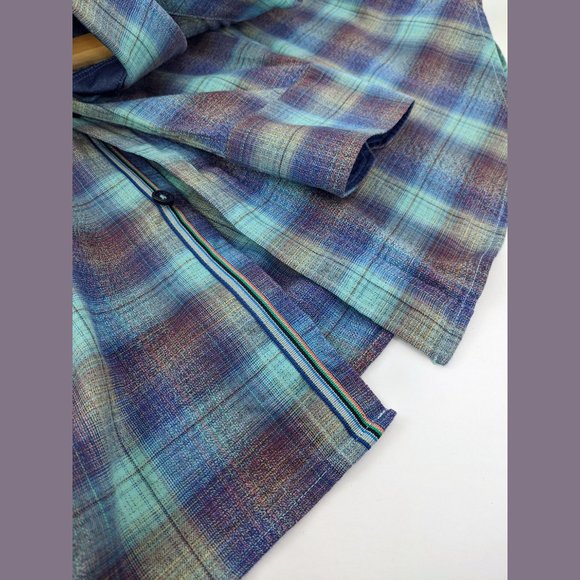 BUGATCHI Size L Mens 100% Cotton Plaid Button Down Dress Shirt in Blue Green - Picture 7 of 10